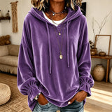 Lisanne | Lässiger Samt-Hoodie mit plissierten Bündchen – Lila