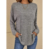 Stefanie | Damen Strickpullover mit Langarm, Ausschnitt und Struktur – Grau