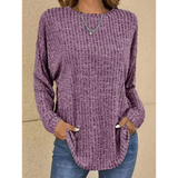 Stefanie | Damen Strickpullover mit Langarm, Ausschnitt und Struktur – Lila
