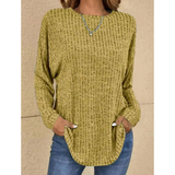 Stefanie | Damen Strickpullover mit Langarm, Ausschnitt und Struktur – Gold