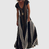 Stephanie | Damen Boho Maxikleid mit V Ausschnitt im Boho Stil – Schwarz