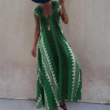 Stephanie | Damen Boho Maxikleid mit V Ausschnitt im Boho Stil – Grün