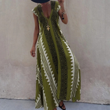 Stephanie | Damen Boho Maxikleid mit V Ausschnitt im Boho Stil – Oliv
