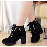 Nora | Stiefel Damen Schnürstiefeletten Blockabsatz Wildleder-Optik – Schwarz