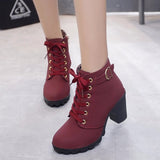 Nora | Stiefel Damen Schnürstiefeletten Blockabsatz Wildleder-Optik – Rot