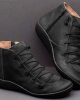 Frieda | Stiefel Damen Schnürung Leder Knöchelhohe Boots mit Reißverschluss – Schwarz