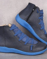 Frieda | Stiefel Damen Schnürung Leder Knöchelhohe Boots mit Reißverschluss – Blau