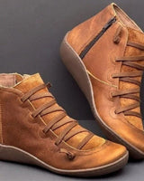 Frieda | Stiefel Damen Schnürung Leder Knöchelhohe Boots mit Reißverschluss – Braun