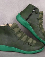 Frieda | Stiefel Damen Schnürung Leder Knöchelhohe Boots mit Reißverschluss – Grün