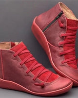 Frieda | Stiefel Damen Schnürung Leder Knöchelhohe Boots mit Reißverschluss – Rot
