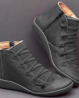 Frieda | Stiefel Damen Schnürung Leder Knöchelhohe Boots mit Reißverschluss – Grau
