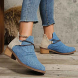 Stiefelette mit Blockabsatz – Denim