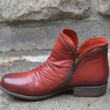 Katharina | Stiefeletten Damen Gefältelte Leder-Optik Reißverschluss Ankle Boots – Rot