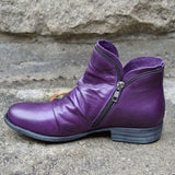 Katharina | Stiefeletten Damen Gefältelte Leder-Optik Reißverschluss Ankle Boots – Lila
