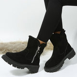 Amelie | Stiefeletten Damen Gefütterte Wildleder-Ankle-Boots Reißverschluss – Schwarz