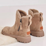 Amelie | Stiefeletten Damen Gefütterte Wildleder-Ankle-Boots Reißverschluss – Aprikose
