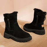 Marlene | Stiefeletten Damen Gefütterte Winterstiefel Kunstfell Blockabsatz – Schwarz