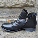 Charlotte | Stiefeletten Damen Reißverschluss Gefältelte Knöchelhohe Herbst Winterstiefel – Schwarz