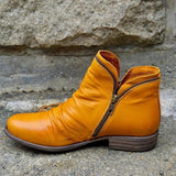 Charlotte | Stiefeletten Damen Reißverschluss Gefältelte Knöchelhohe Herbst Winterstiefel – Gelb