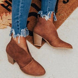 Marlene | Stiefeletten Damen Spitzer Zehenbereich Blockabsatz Ankle Boots – Braun