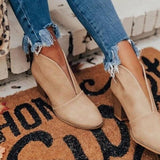 Marlene | Stiefeletten Damen Spitzer Zehenbereich Blockabsatz Ankle Boots – Khaki