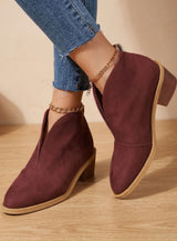 Nora | Stiefeletten Damen Spitzer Zehenbereich Blockabsatz Ankle Boots – Weinrot