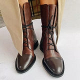 Charlotte | Stiefeletten Damen Vintage Schnürer Öko-Leder Knöchelboots – Braun
