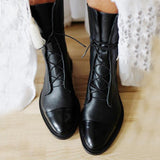Charlotte | Stiefeletten Damen Vintage Schnürer Öko-Leder Knöchelboots – Schwarz