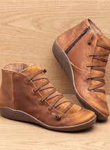 Johanna | Stiefeletten Damen Wasserdichte Schnürstiefeletten mit Reißverschluss – Rostbraun