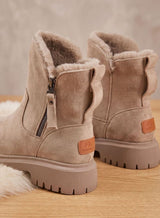 Leonie | Stiefeletten Damen Wildleder Pelzgefütterte Warme Winterstiefel Reißverschluss – Aprikose