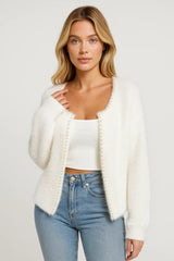 Strickjacke Damen Kurz Elegant – Weiß