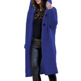 Amelie | Strickjacke Damen Lang Kapuze Grob Gestrickt Cardigan – Dunkelblau