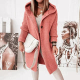 Lena | Strickjacke Damen Lang Warm Kapuze Knopfleiste Oversized – Rot