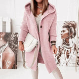 Lena | Strickjacke Damen Lang Warm Kapuze Knopfleiste Oversized – Rosa