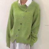 Nora | Strickjacke Damen Oversized Cardigan asymmetrische Knopfleiste – Grün
