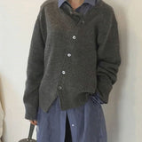 Nora | Strickjacke Damen Oversized Cardigan asymmetrische Knopfleiste – Grau