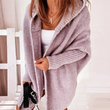 Annika | Strickjacke Damen Oversized Kapuzen Cardigan mit Fledermausärmeln – Violett