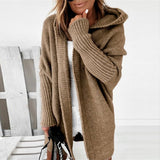 Annika | Strickjacke Damen Oversized Kapuzen Cardigan mit Fledermausärmeln – Khaki