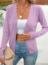 Marlene | Strickjacke Damen V-Ausschnitt Knopfleiste Langarm Cardigan – Helllila