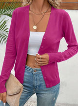 Marlene | Strickjacke Damen V-Ausschnitt Knopfleiste Langarm Cardigan – Rose