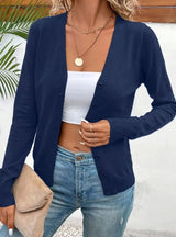 Marlene | Strickjacke Damen V-Ausschnitt Knopfleiste Langarm Cardigan – Marineblau