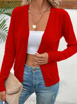 Marlene | Strickjacke Damen V-Ausschnitt Knopfleiste Langarm Cardigan – Rot