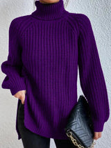 Amelie | Strickpullover Damen Oversize Rollkragen Grobstrick Pullover – Lila
