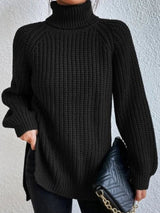 Amelie | Strickpullover Damen Oversize Rollkragen Grobstrick Pullover – Schwarz