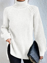 Amelie | Strickpullover Damen Oversize Rollkragen Grobstrick Pullover – Weiß