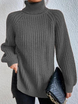 Amelie | Strickpullover Damen Oversize Rollkragen Grobstrick Pullover – Grau