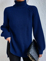 Amelie | Strickpullover Damen Oversize Rollkragen Grobstrick Pullover – Marineblau
