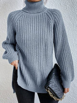 Amelie | Strickpullover Damen Oversize Rollkragen Grobstrick Pullover – Himmelblau