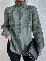 Amelie | Strickpullover Damen Oversize Rollkragen Grobstrick Pullover – Grün
