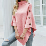 Sophie | Strickpullover Damen Rollkragen Poncho mit Knöpfen – Rosa
